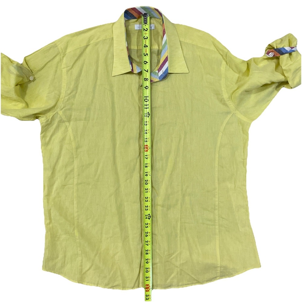 Jared Lang Linen Cotton Yellow Silver Button Down Long Sleeve Shirt Men‎ 3XL - Picture 3 of 8